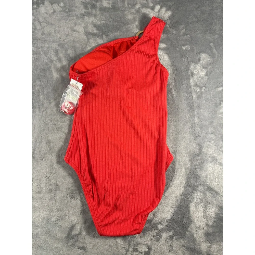 Michael Kors Sea Coral Ribbed One Shoulder One Piece Swimsuit Red MM70476A Size8